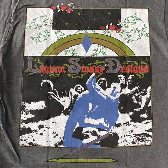 Stussy LSD Tribe Short Sleeve T-Shirt Tee in Black Graphic Crewneck Peace Sign - Picture 7 of 13